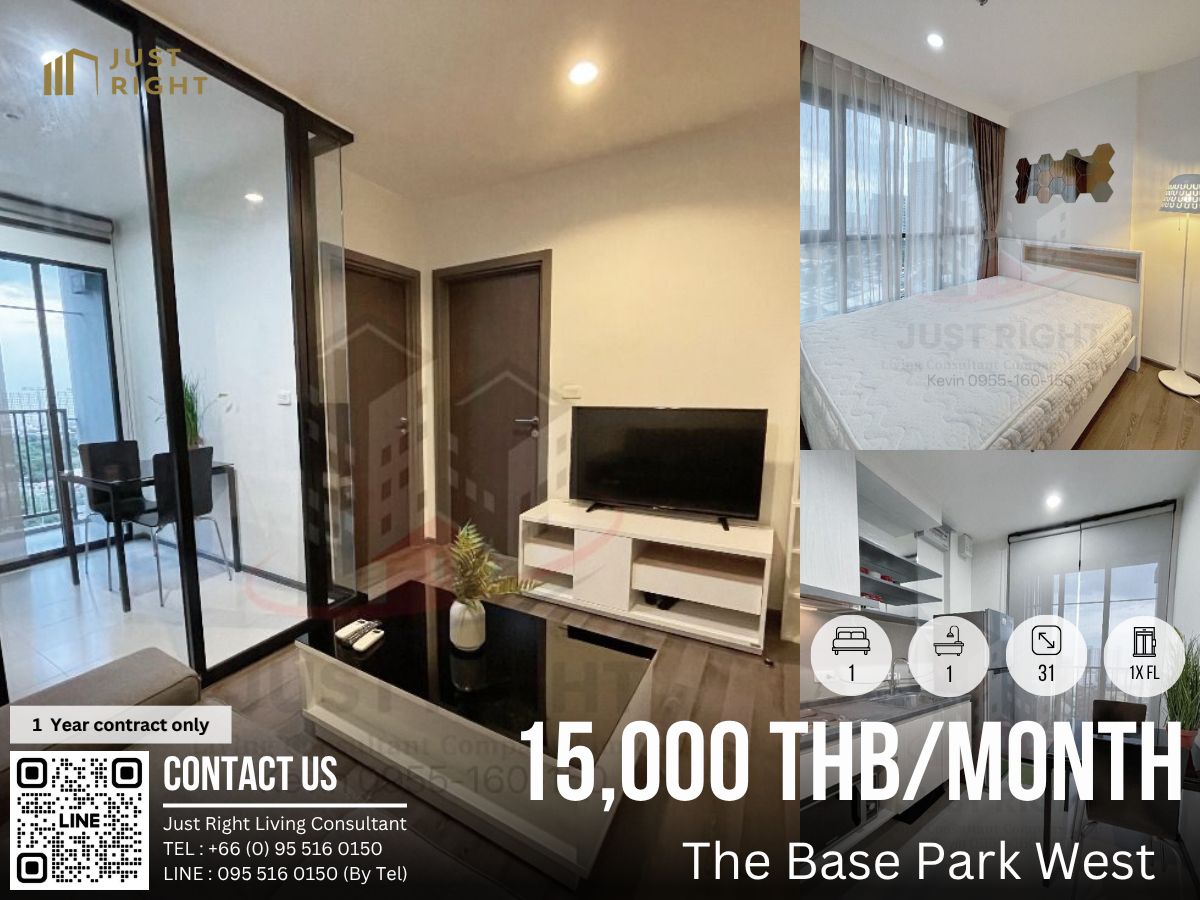 For RentCondoOnnut, Udomsuk : For rent, The Base Park West, 1 bedroom, 1 bathroom, size 31 sq.m, 1x Floor, fully furnished, only 15,000/m, 1 year contract only.   *Chinese Below*