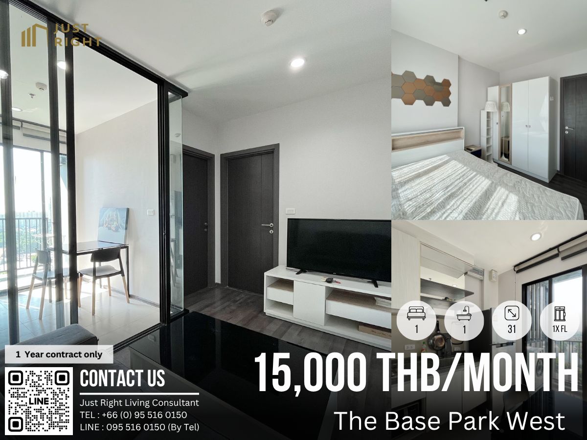 For RentCondoOnnut, Udomsuk : For rent, The Base Park West, 1 bedroom, 1 bathroom, size 31 sq.m, 1x Floor, fully furnished, only 15,000/m, 1 year contract only.   *Chinese Below*