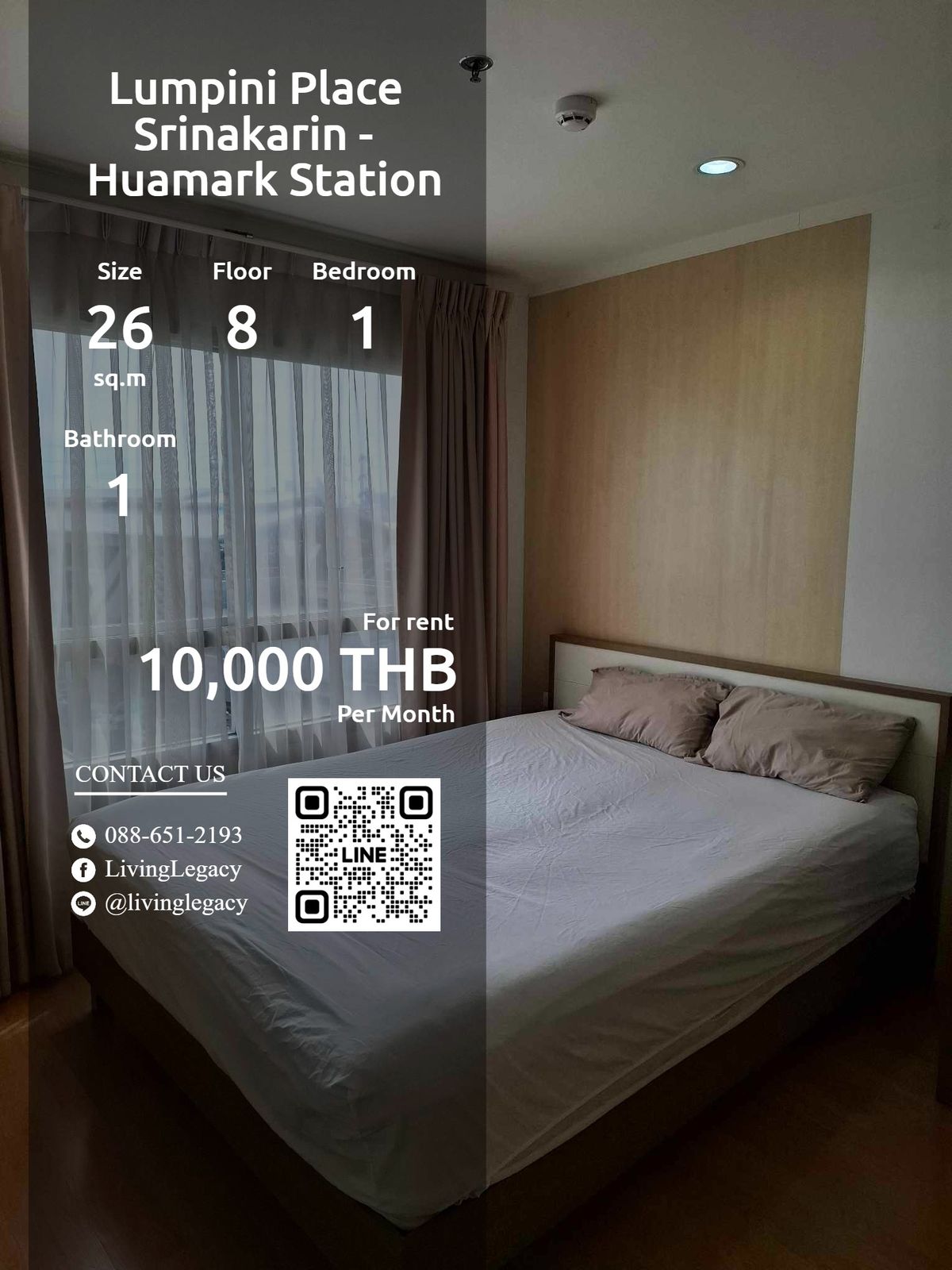 ให้เช่าคอนโดพัฒนาการ ศรีนครินทร์ : SVC2MV ให้เช่าคอนโด Lumpini Place Srinakarin - Huamark Station 26 ตร.ม. ชั้น 8 line id : @livinglegacy
