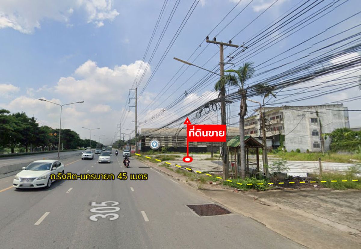 For SaleLandPathum Thani,Rangsit, Thammasat : Land for Sale 49 Rai 1 Ngan 96 Sq.Wah, Rangsit-Nakhon Nayok Rd. (Opposite Soi Chumchon San Chao Pho Don Yai)