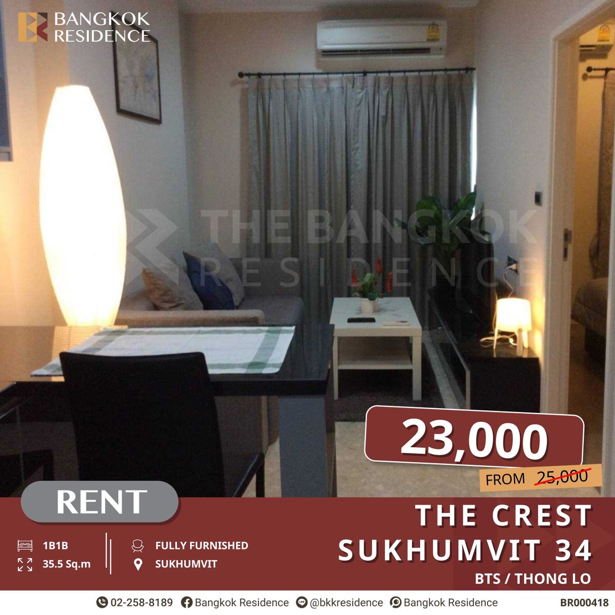 For RentCondoSukhumvit, Asoke, Thonglor : The Crest Sukhumvit 34, Best Value in the Area! Super Luxury Living, Just 150m from BTS Thong Lo