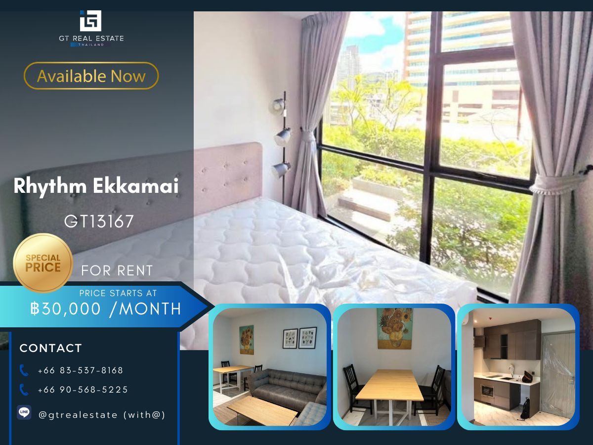 For RentCondoSukhumvit, Asoke, Thonglor : Rhythm Ekkamai condo is convenient to walk near the BTS train. Ready to stay immediately  