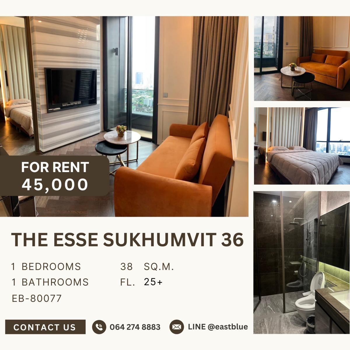 ให้เช่าคอนโดสุขุมวิท อโศก ทองหล่อ : The Esse Sukhumvit 36, 1 bed, 45000 per month