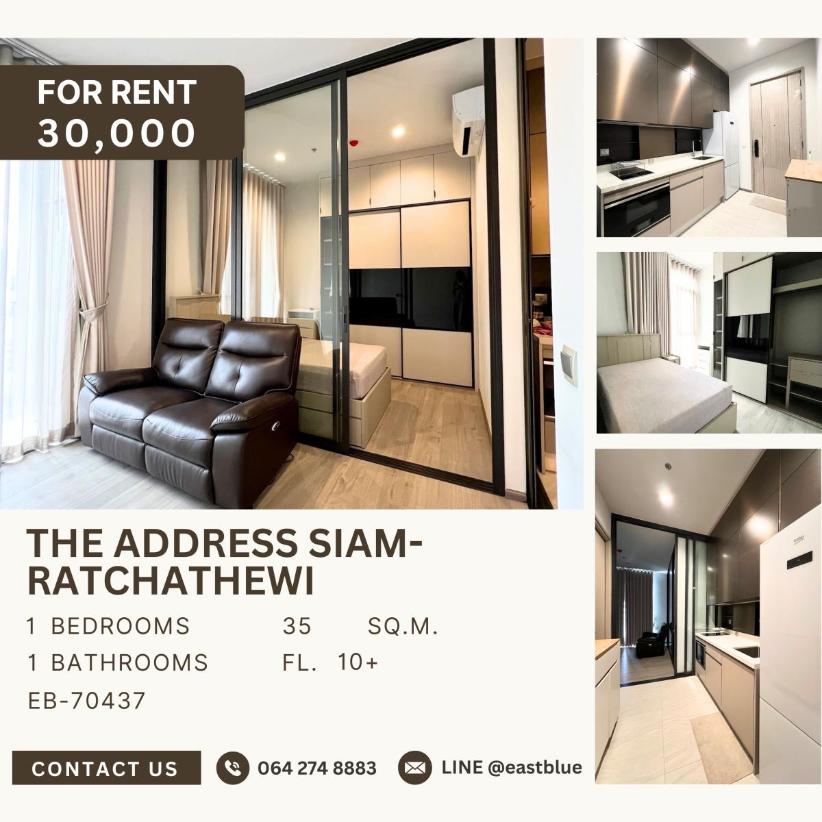 For RentCondoRatchathewi,Phayathai : The Address Siam-Ratchathewi, 1 bed, 30000 per month