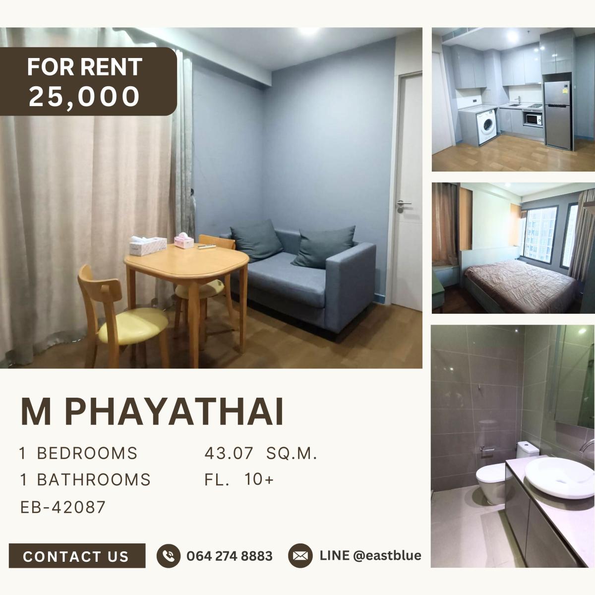 ให้เช่าคอนโดราชเทวี พญาไท : M Phayathai, 1 bed, 25000 per month