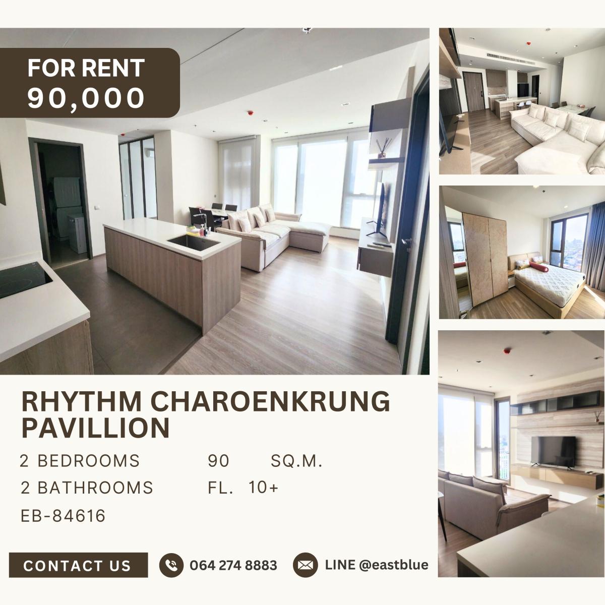 ให้เช่าคอนโดสาทร นราธิวาส : Rhythm Charoenkrung Pavillion, 2 bed, 90000 per month