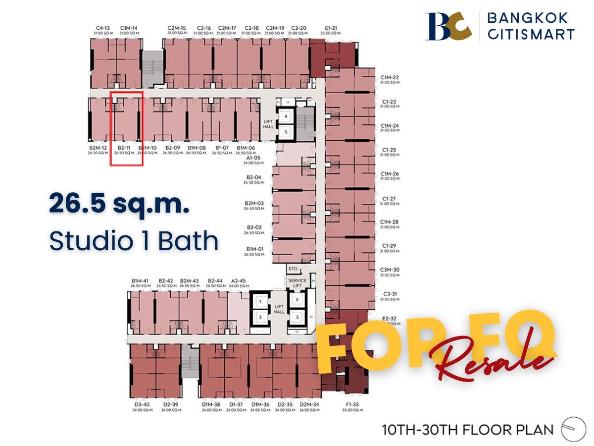 ขายคอนโดคลองเตย กล้วยน้ำไท : ⭐Resale Unit for FQ⭐ size 26.5 sq.m. Type B2| Call/Line: 0856629953