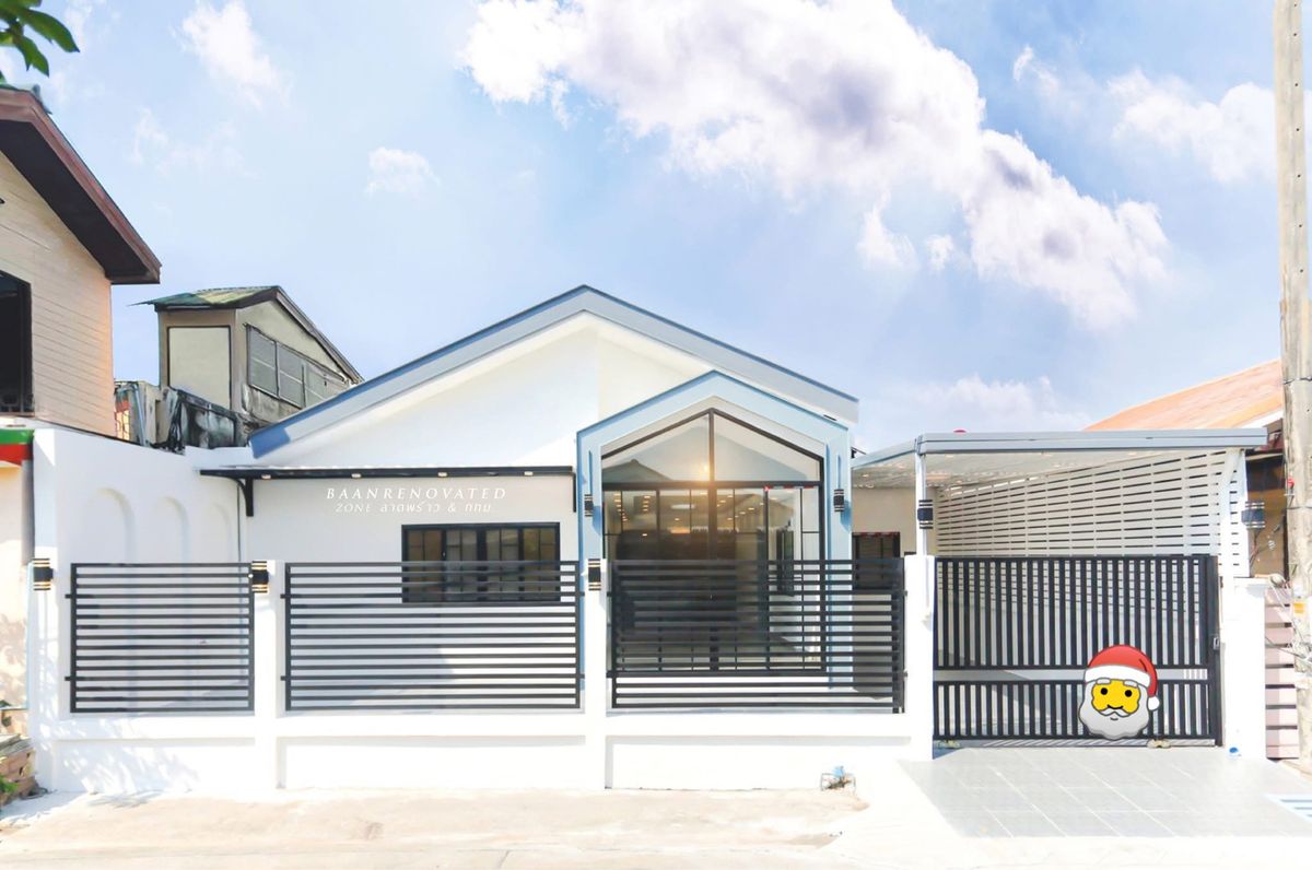 ขายบ้านเกษตร นวมินทร์ ลาดปลาเค้า : 🏡 บ้านเดี่ยวชั้นเดียว รีโนเวทใหม่ทั้งหลัง สวยจบในหลังเดียว! 📍 หมู่บ้านเคหะธานี 2 – ซอยนวลจันทร์ 56 ✨ บ้านเดี่ยวสีขาว สไตล์มินิมอล มีบาร์นั่งชิลล์ พร้อมพื้นที่ใช้สอยลงตัว