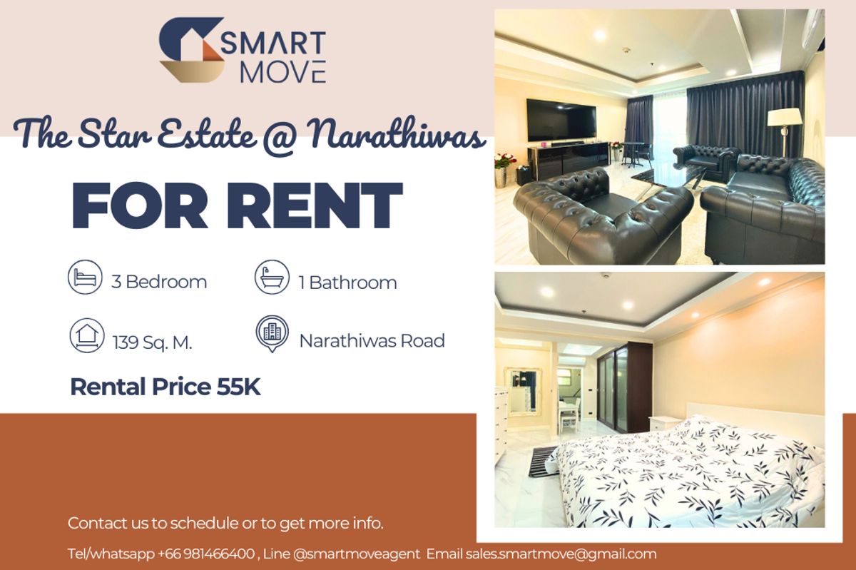 For RentCondoSathorn, Narathiwat : 🔥For Rent !!🔥 Code C20250400074..........The Star Estate @ Narathiwas, 3 bedroom, 2 bathroom, high floor, furnished, ready to move in📣📣