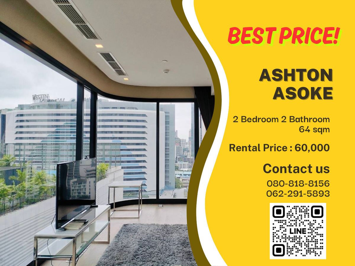 For RentCondoSukhumvit, Asoke, Thonglor : Urgent rent !! Ashton Asoke 2 Bedroom, corner room, BTS and MRT