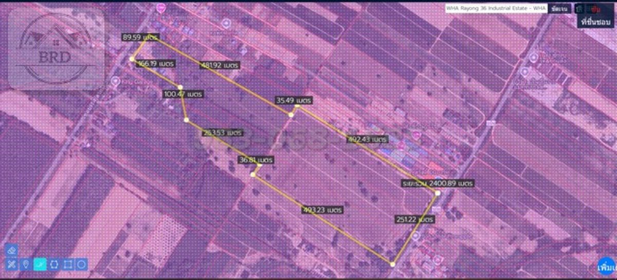 For SaleLandRayong : ขายถูกที่ดินสีม่วงทำเลทอง Near the WHA36 colony, Pattanikom, an area of ​​109 rai, sells 3 million per rai, Rayong Development