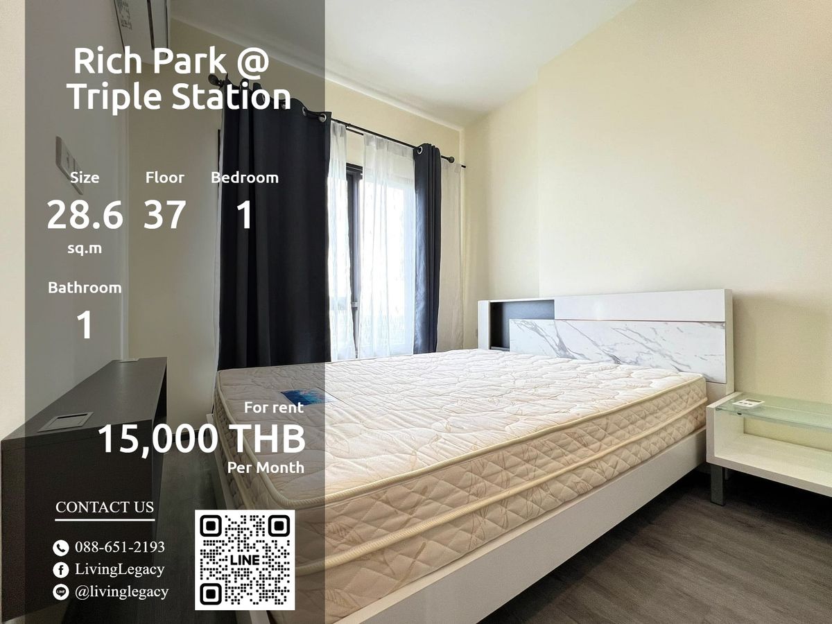 For RentCondoPattanakan, Srinakarin : SJ4DIA Rich Park @ Triple Station 28.6 sq.m. Floor 37 Line ID: @livingLegacy