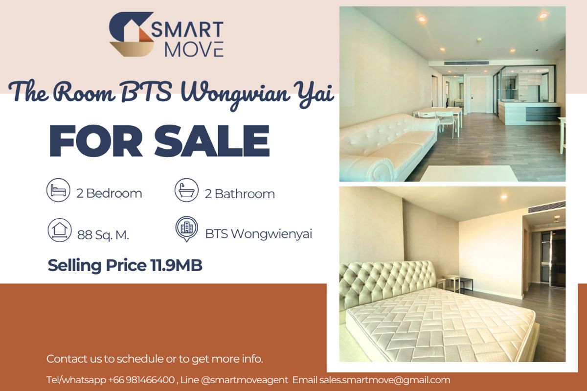 For SaleCondoWongwianyai, Charoennakor : 🔥 Code C20221204526....The Room BTS Wongwian Yai สำหรับขาย, 2 ห้องนอน, 2 ห้องน้ำ, แต่งครบ, ราคาพิเศษ!! 🔥