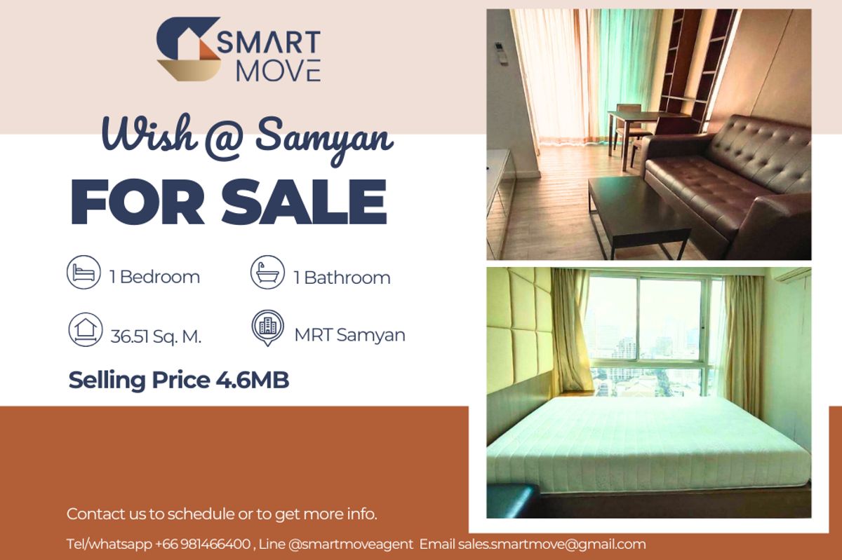 For SaleCondoSiam Paragon ,Chulalongkorn,Samyan : 🔥 For Sale !! 🔥 Code C20250400063..........Wish @ Samyan, 1 bedroom, 1 bathroom, high floor 21++, furnished, Special Deal!!📣📣
