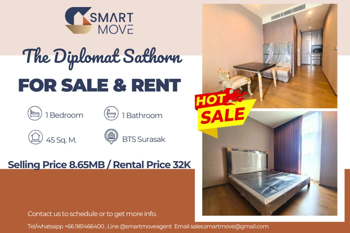คอนโดสาทร นราธิวาส : 🔥 สำหรับขาย - เช่า !! 🔥 Code C20221201577.........The Diplomat Sathorn, 1 ห้องนอน, 1 ห้องน้ำ, ห้องทิศเหนือ, ชั้นสูง 14++, แต่งครบ, พร้อมเข้าอยู่, ขายขาดทุน!!📣📣