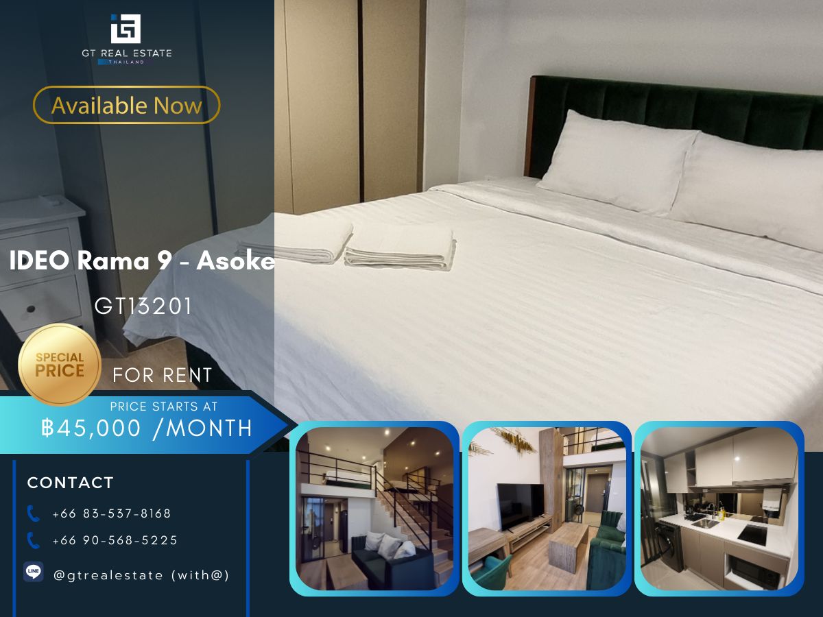 For RentCondoRama9, Petchburi, RCA : Ideo Rama 9 - Asoke Condo is convenient to travel near the BTS train. Ready to stay immediately 
 

