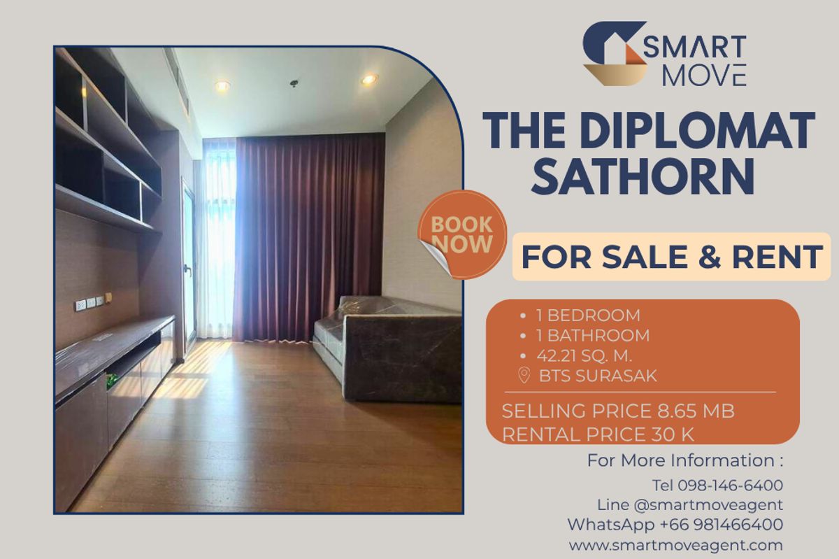 CondoSathorn, Narathiwat : 🔥 For Sale - Rent !! 🔥 Code C20221201577.........The Diplomat Sathorn, 1 bedroom, 1 bathroom, North Facing, high floor 14++, furnished, ready to move in, SELL AT LOSS!!📣📣
