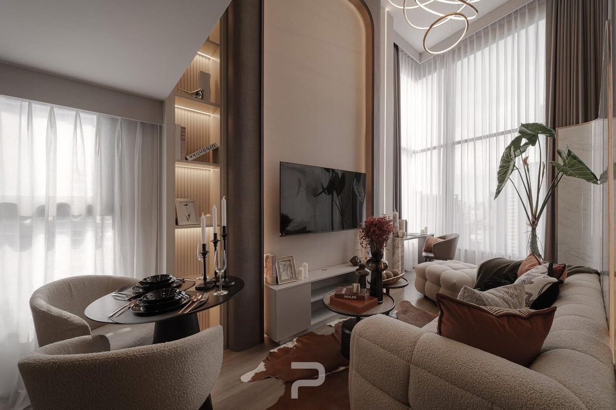 ให้เช่าคอนโดรัชดา ห้วยขวาง : ★ High Ceiling Haven ★  ชั้น 10++ ขนาด 48.00 ตร.ม. | 2 ห้องนอน 1 ห้องน้ำ | วิวเมือง | ใกล้ MRT ห้วยขวาง เพียง 200 เมตร