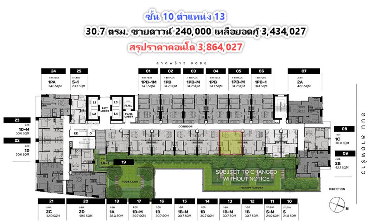 ขายดาวน์คอนโดลาดพร้าว เซ็นทรัลลาดพร้าว : ขายดาวน์ คอนโด Metris District Ladprao  30.7 ตรม. ชั้น 10 วิวสวน