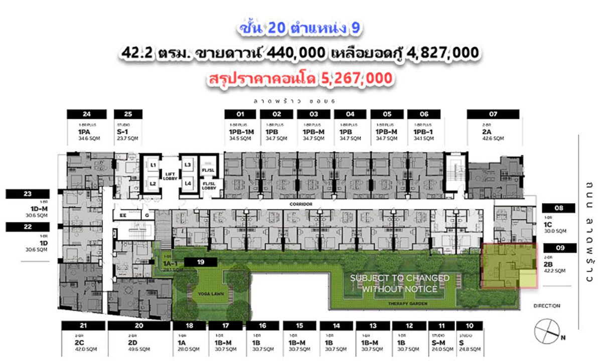 ขายดาวน์คอนโดลาดพร้าว เซ็นทรัลลาดพร้าว : ขายด่วน Metris District Ladprao 2นอน 1น้ำ  42.2 ตรม. ชั้น 20 