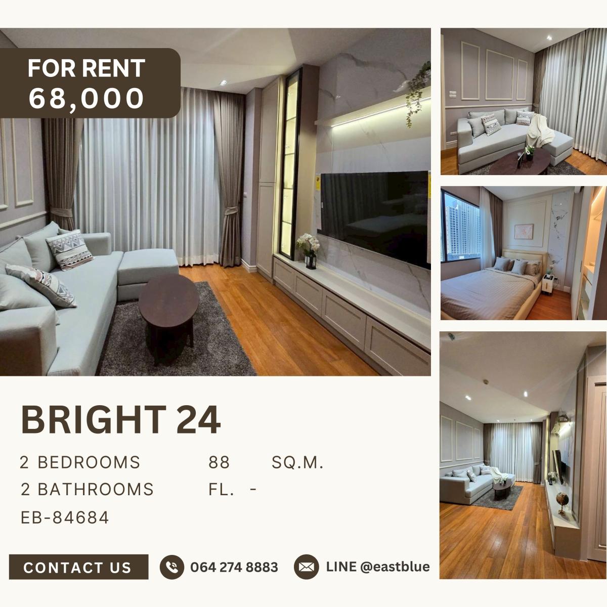 ให้เช่าคอนโดสุขุมวิท อโศก ทองหล่อ : Bright 24, 2 bed, 68000 per month