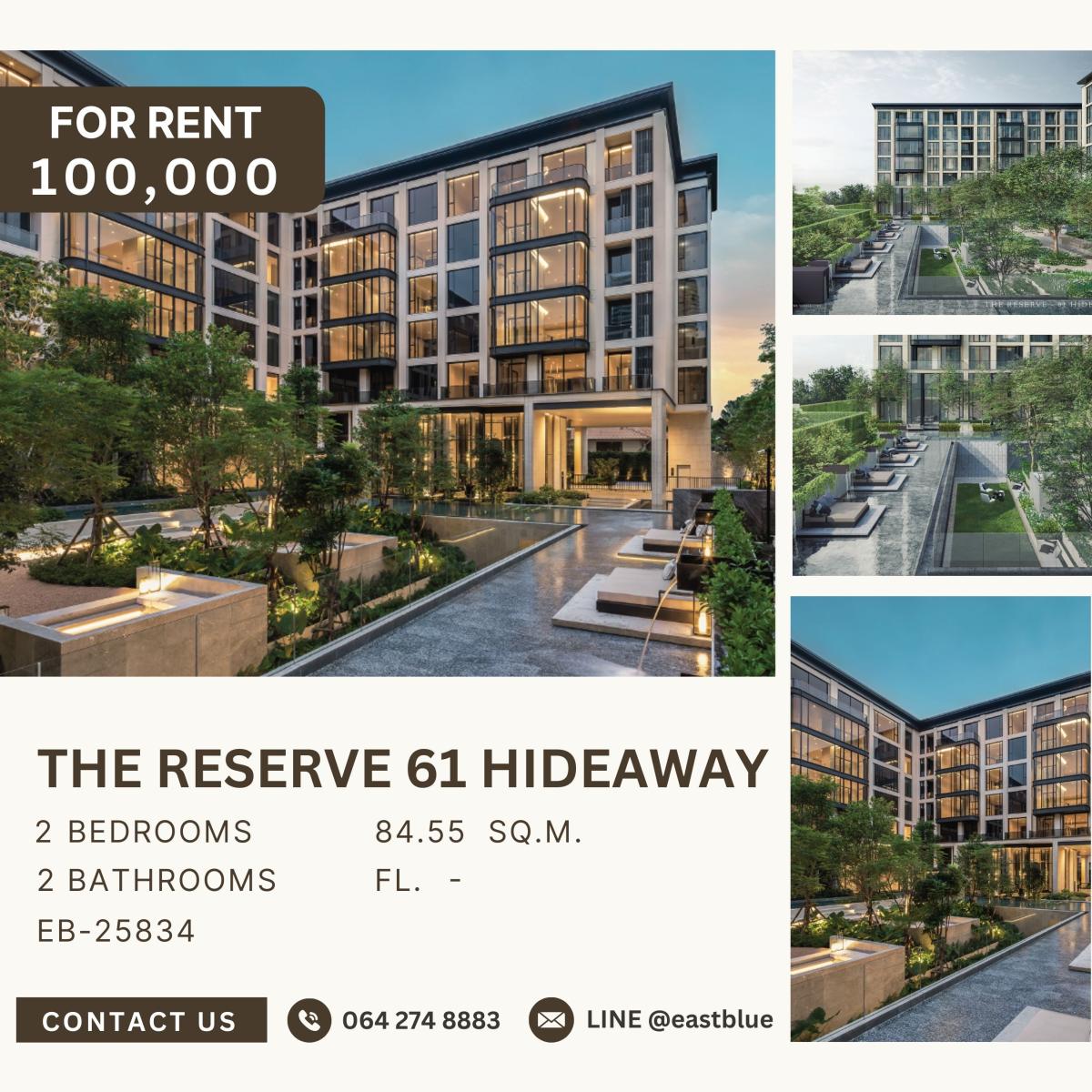 ให้เช่าคอนโดสุขุมวิท อโศก ทองหล่อ : The Reserve 61 Hideaway, 2 bed, 100000 per month