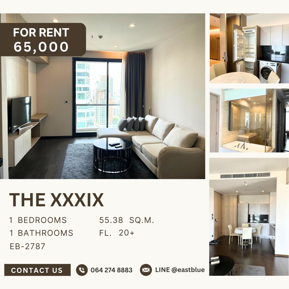 ให้เช่าคอนโดสุขุมวิท อโศก ทองหล่อ : The XXXIX, 1 bed, 65000 per month