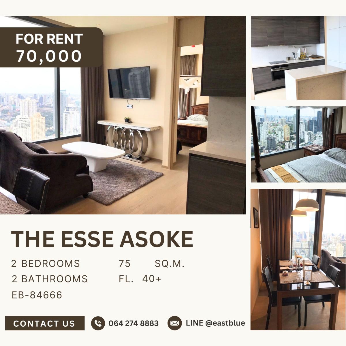 ให้เช่าคอนโดสุขุมวิท อโศก ทองหล่อ : The Esse Asoke, 2 bed, 70000 per month