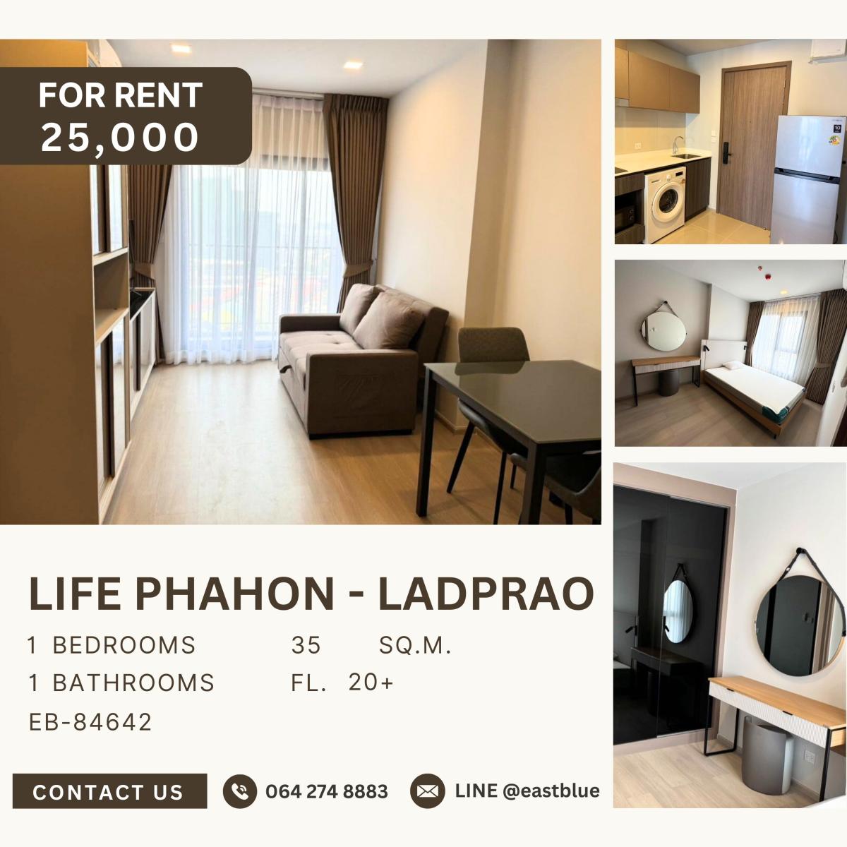 For RentCondoLadprao, Central Ladprao : Life Phahon - Ladprao, 1 bed, 25000 per month