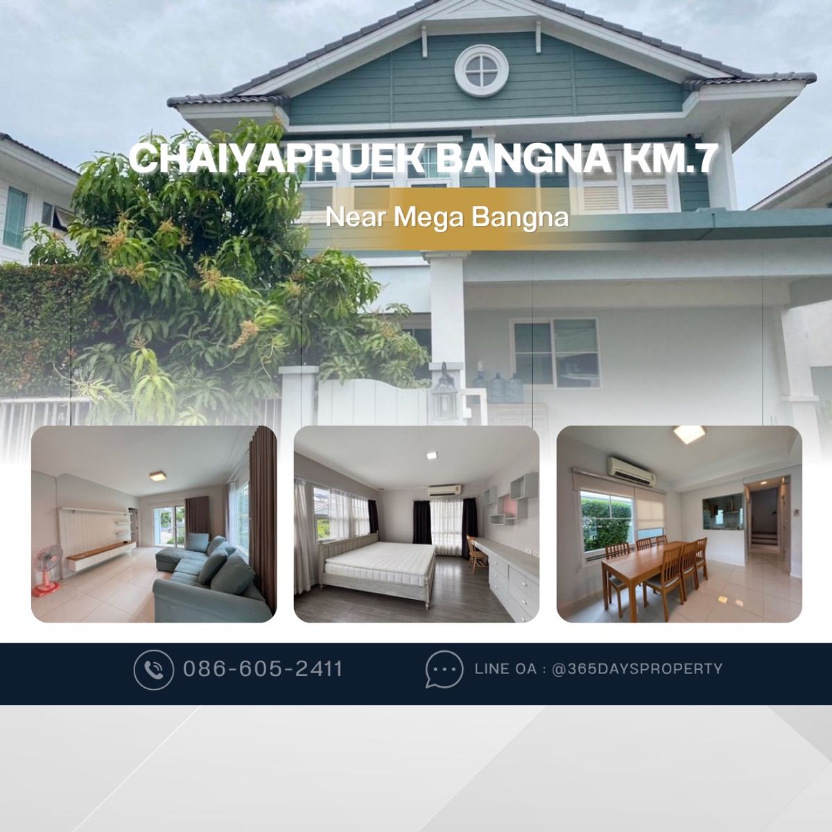 For RentHouseBangna, Bearing, Lasalle : 💥ForRent💥3Bed • CHAIYAPRUEK Bangna km.7 🏡 Near Mega Bangna‼️ Ready to move in ‼️  Fully Furnished ✨