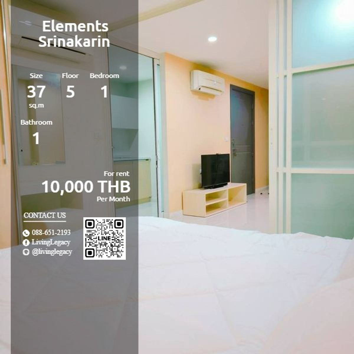 ให้เช่าคอนโดพัฒนาการ ศรีนครินทร์ : SK1WGD ให้เช่าคอนโด Elements Srinakarin 37 ตร.ม. ชั้น 5 line id : @livinglegacy