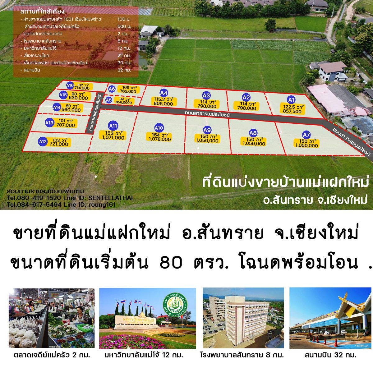 For SaleLandChiang Mai : Land for sale in the new vetiver Near Chedi Chedi Market, San Sai District, Chiang Mai