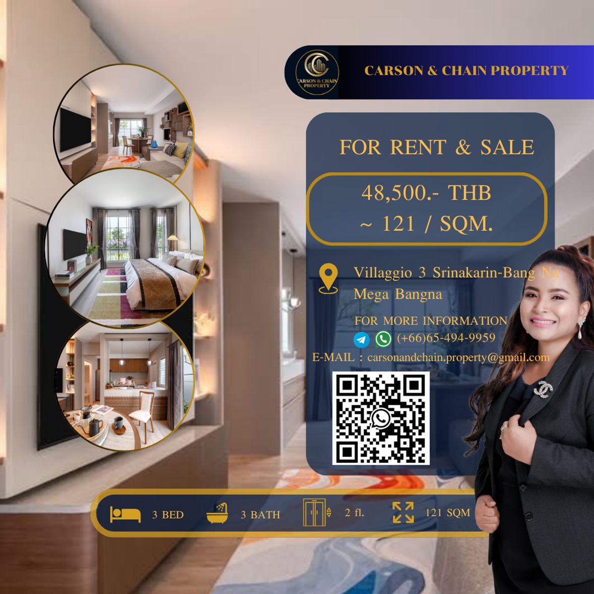 ให้เช่าบ้านบางนา แบริ่ง ลาซาล : Villaggio 3 Srinakarin-Bang Na