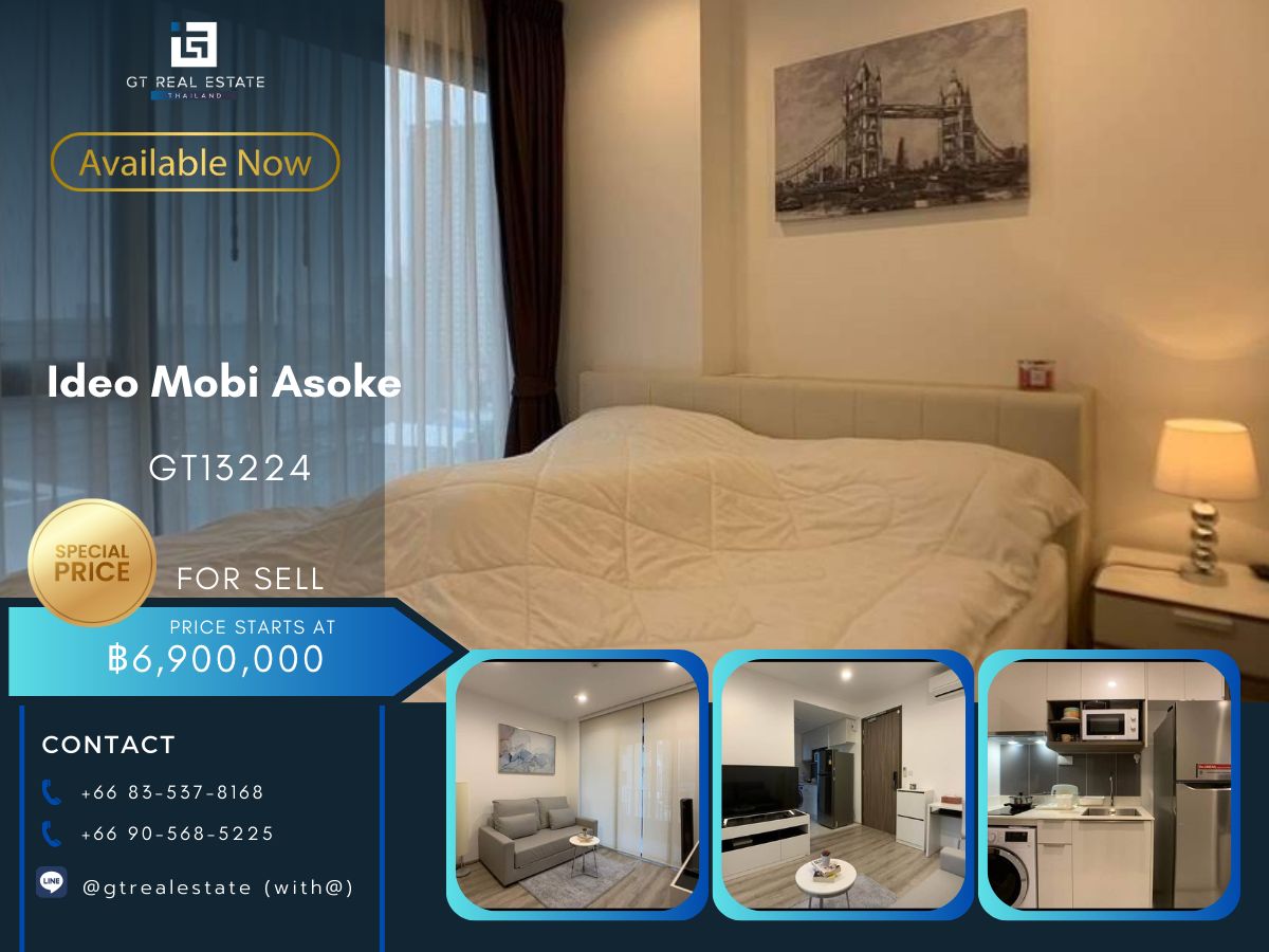 For SaleCondoRama9, Petchburi, RCA : The Ideo Mobi Asoke Condo is convenient to travel near the MAT BTS. There is a full furniture shuttle 
 
