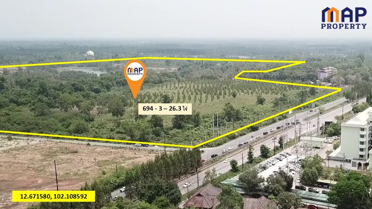 ขายที่ดินจันทบุรี : ขายที่ดิน แปลงใหญ่ ริมถนนสุขุมวิท เมืองจันทร์ 694 ไร่, จันทบุรี