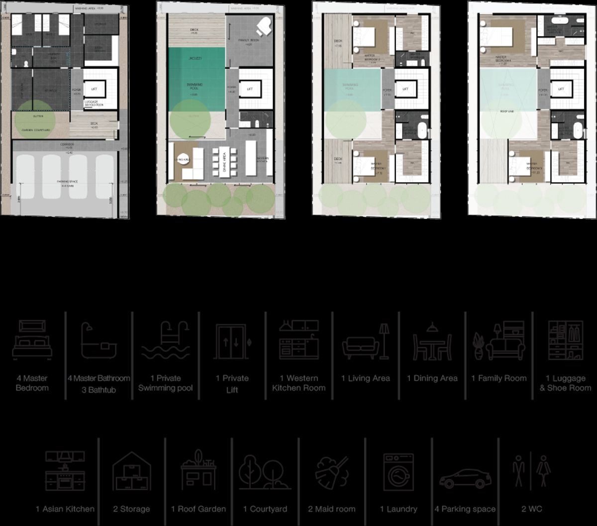 ขายบ้านวิภาวดี ดอนเมือง หลักสี่ : บ้านเดี่ยวหรู Cayla แบบ Pool Villa เจีย พูล เรสซิเดนซ์ 4 ชั้น พื้นที่ใช้สอย 734 ตร.ม. 4 ห้องนอน 5 ห้องน้ำ 4 ที่จอดรถ ตกแต่งครบพร้อมเฟอร์นิเจอร์และเครื่องใช้ไฟฟ้า พร้อมสระว่ายน้ำและลิฟต์ส่วนตัว ใกล้ รร.นานาชาติ Harrow และสนามบินดอนเมือง