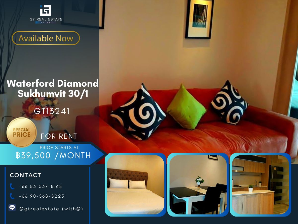 For RentCondoSukhumvit, Asoke, Thonglor : Waterford Diamond Sukhumvit 30/1 Condo, easy to walk, near Fah BTS, have a full furniture shuttle. Ready to stay immediately 
 
