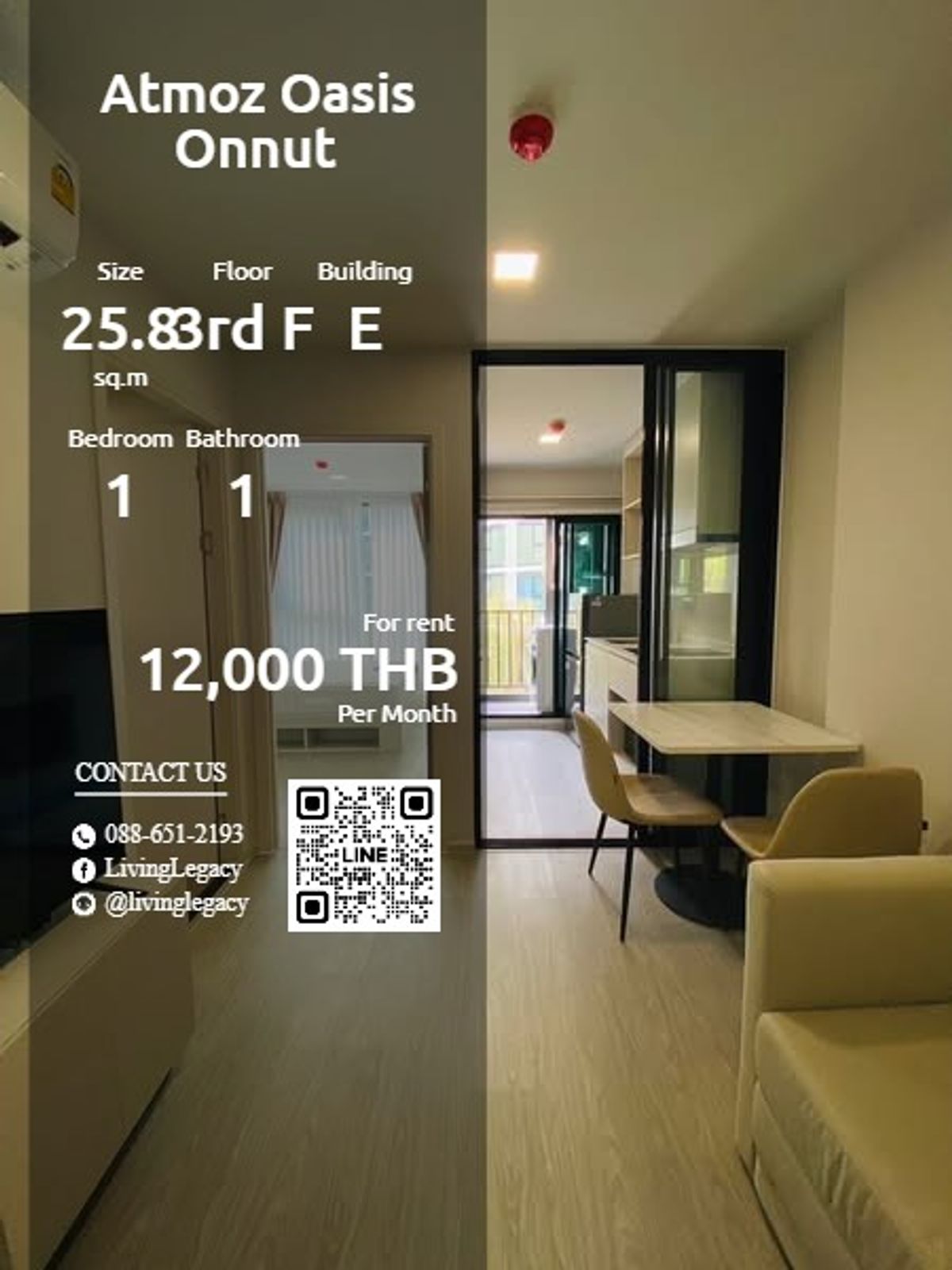For RentCondoOnnut, Udomsuk : SVTF3B Condo for rent atmoz Oasis onnut 25.8 sq.m., 3rd Floor, ED Building ED: @livingLegacy