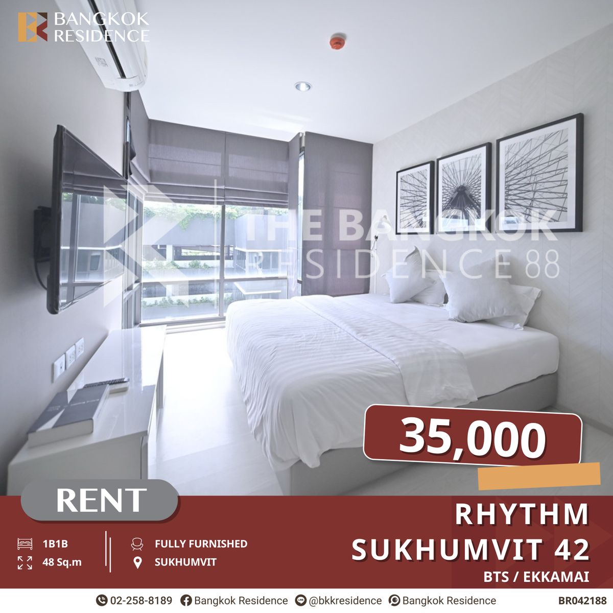 ให้เช่าคอนโดสุขุมวิท อโศก ทองหล่อ : RHYTHM Sukhumvit 42 เช่า 1 ห้องนอนพร้อมเข้าอยู่ ใกล้ BTS เอกมัย