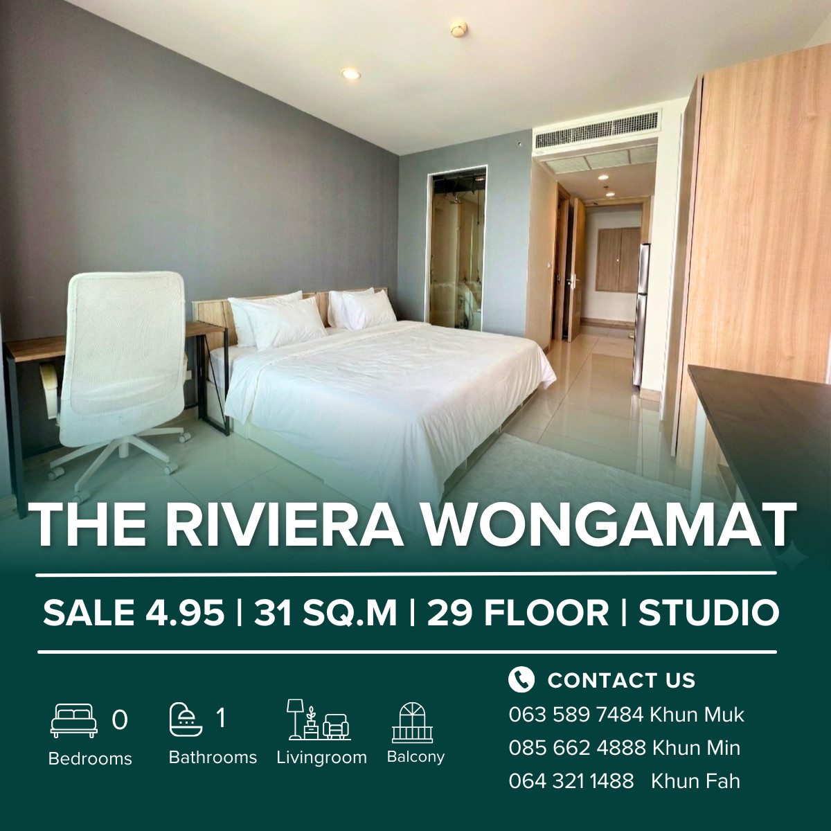 ขายคอนโดพัทยา บางแสน ชลบุรี สัตหีบ : 🌟 The Riviera Wongamat - Condo for Sale | Only 4.95 MB | Foreign Quota | 31 Sq.m | 29th Floor 🌟