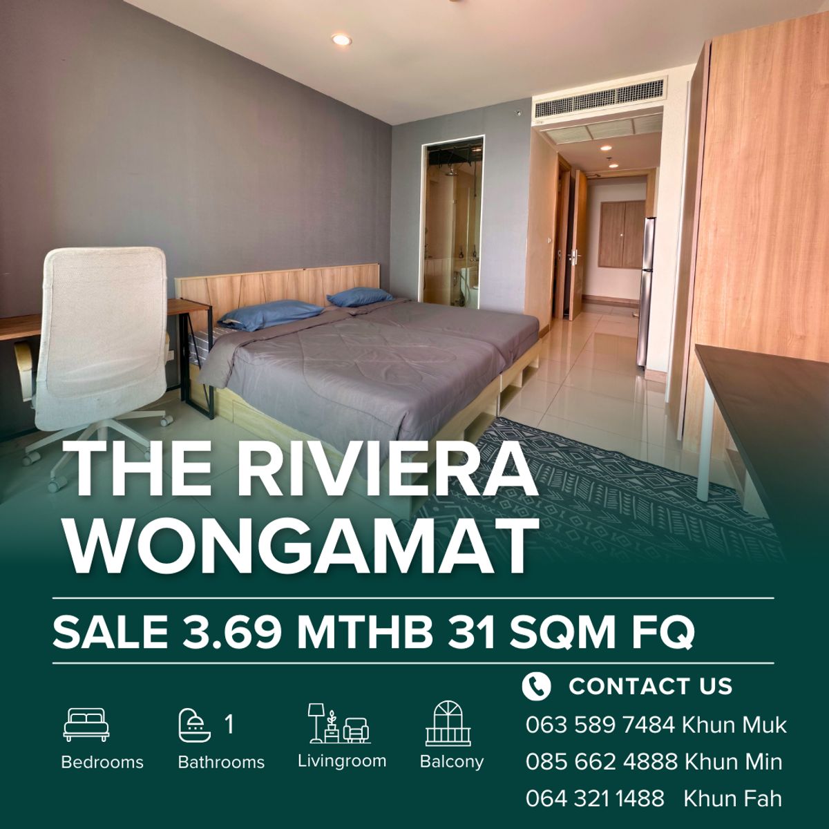 ขายคอนโดพัทยา บางแสน ชลบุรี สัตหีบ : 🌟 The Riviera Wongamat - Condo for Sale | Only 3.69 MB | Foreign Quota | 31 Sq.m | 29th Floor 🌟