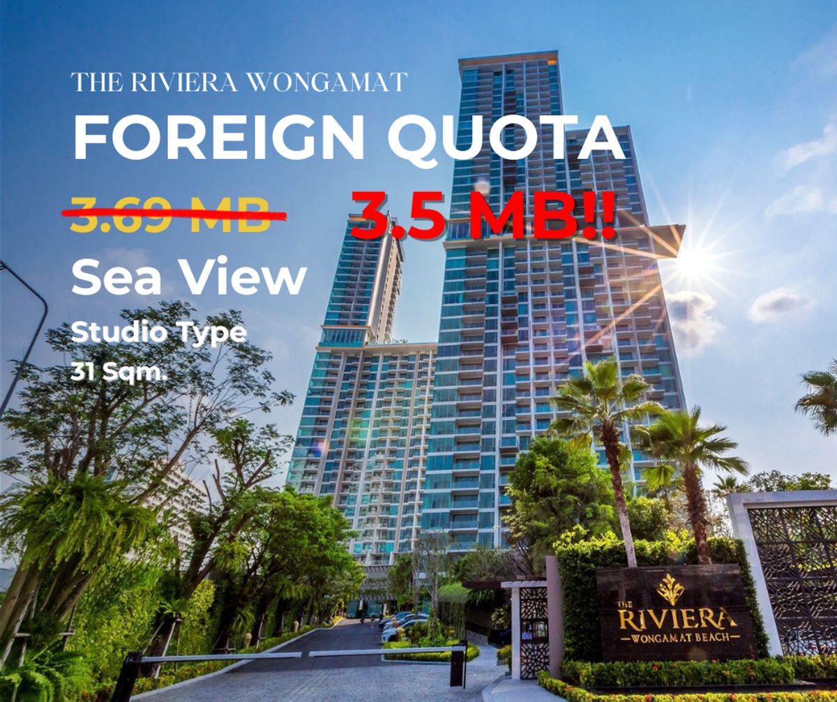 For SaleCondoPattaya, Bangsaen, Chonburi : 🌟 The Riviera Wongamat - Condo for Sale | Only 3.69 MB | Foreign Quota | 31 Sq.m | 29th Floor 🌟