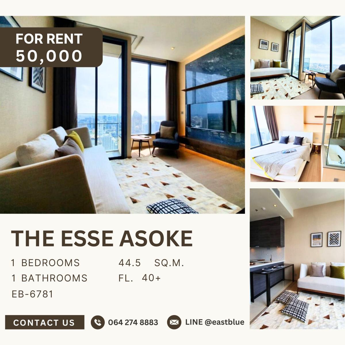 ให้เช่าคอนโดสุขุมวิท อโศก ทองหล่อ : The Esse Asoke, 1 bed, 50000 per month