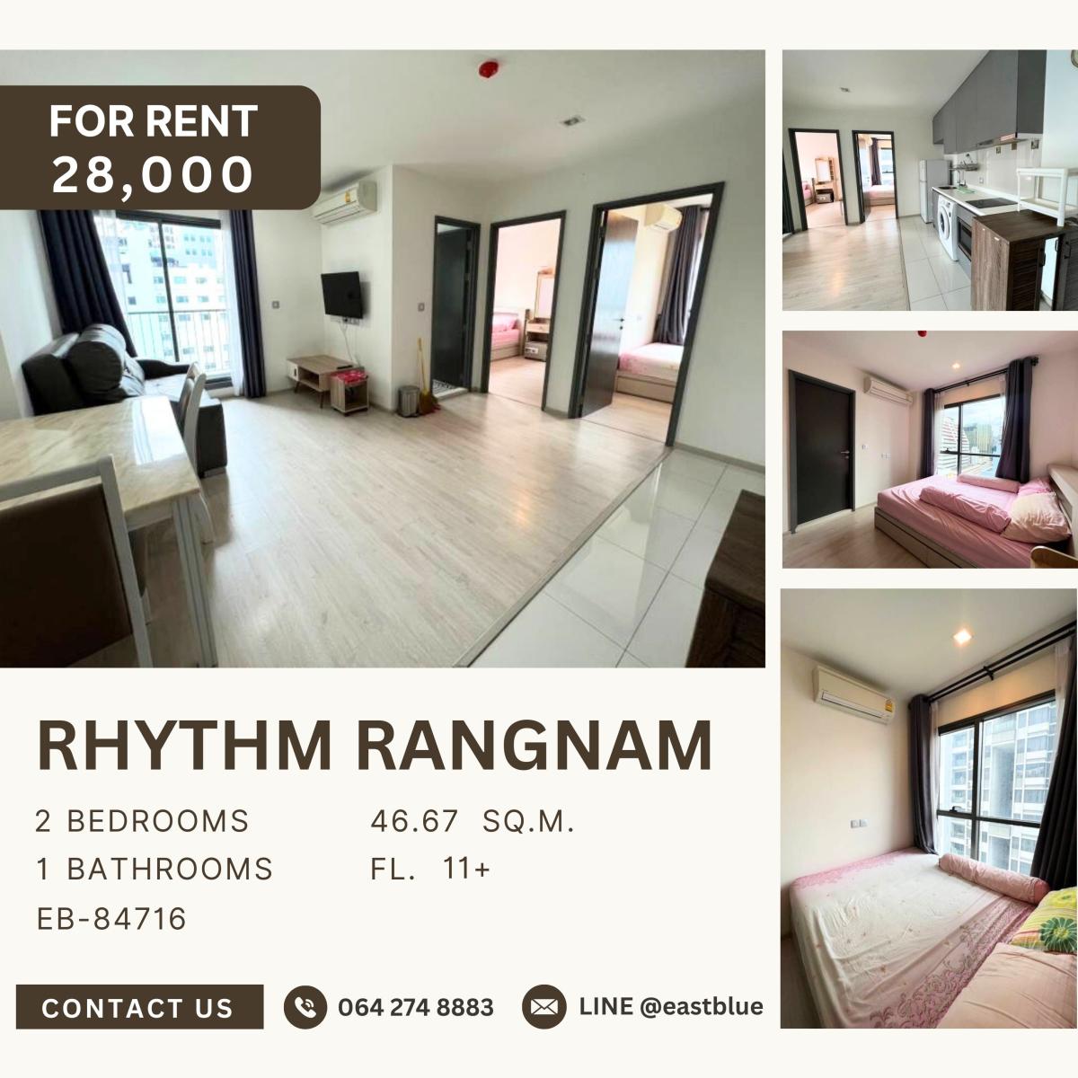 ให้เช่าคอนโดราชเทวี พญาไท : RHYTHM Rangnam, 2 bed, 28000 per month