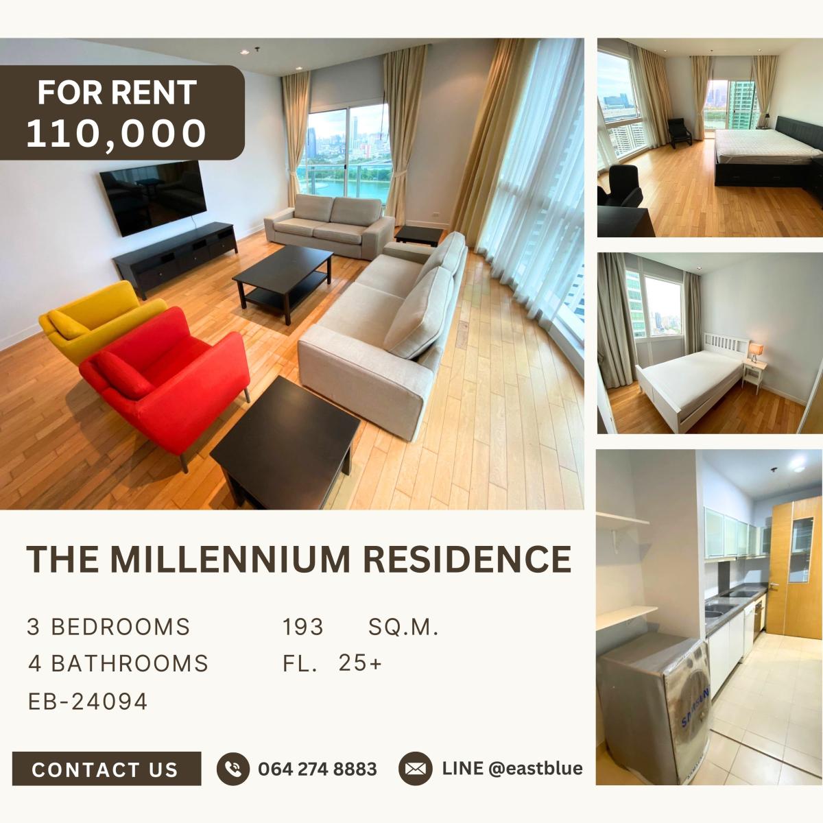 ให้เช่าคอนโดสุขุมวิท อโศก ทองหล่อ : The Millennium Residence, 3 bed, 110000 per month