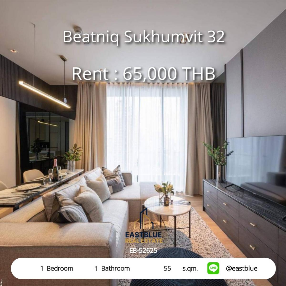 ให้เช่าคอนโดสุขุมวิท อโศก ทองหล่อ : 12/02/2026, Luxury 1-Bed Condo at Beatniq Sukhumvit 32 | BTS Thong Lo Nearby 
55 sqm, Pool & Gym, Rent 65,000 THB/Month – Ready to Move In!