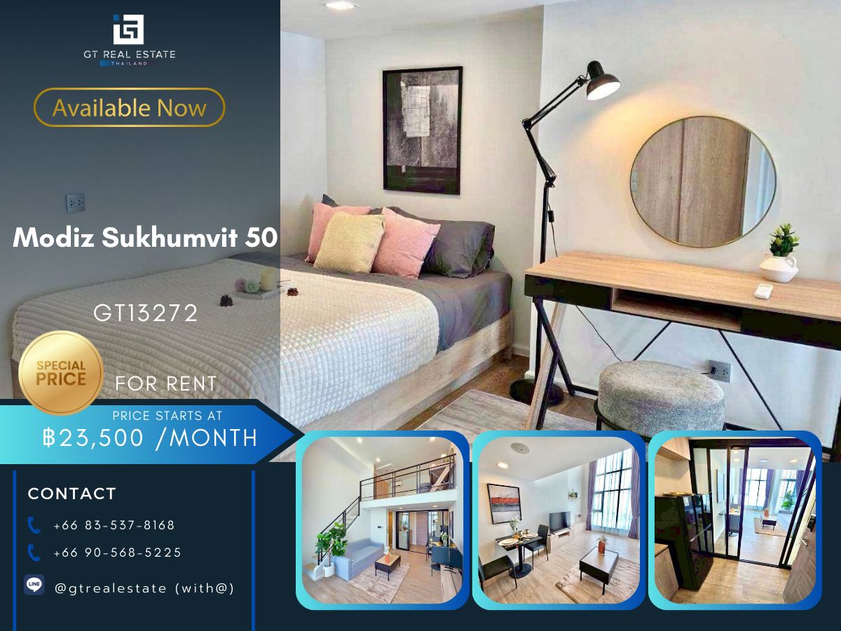 For RentCondoOnnut, Udomsuk : Modiz Sukhumvit 50 convenient transportation, near the BTS Skytrain, has a full furniture shuttle. Ready to stay immediately 
 
