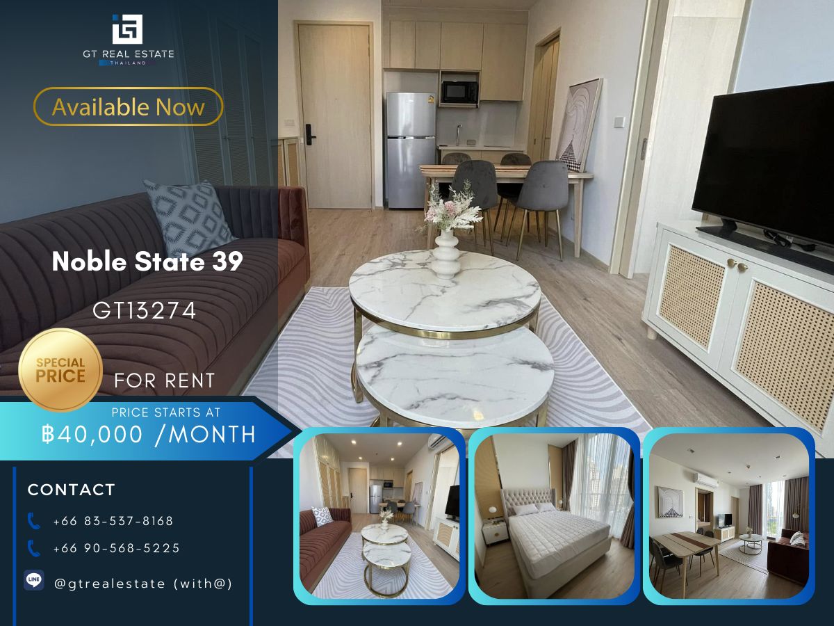 For RentCondoSukhumvit, Asoke, Thonglor : NOBLE State 39 Condo is convenient to travel near the BTS train. Ready to stay immediately 
 
