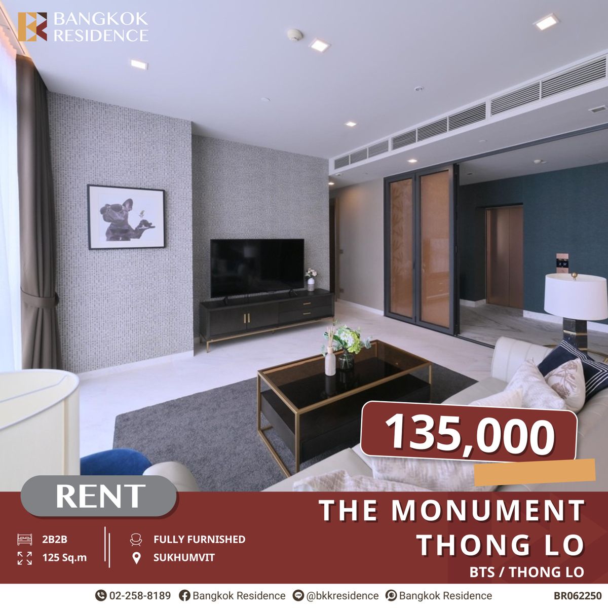 For RentCondoSukhumvit, Asoke, Thonglor : The Monument Thong Lo, Luxurious 2-Bedroom Unit, Conveniently Located Near BTS Thong Lo