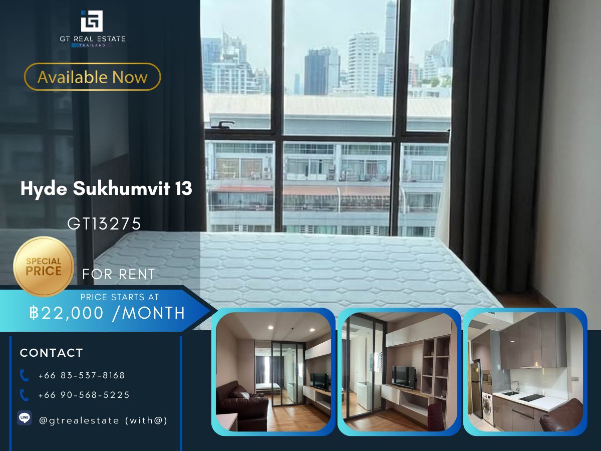 For RentCondoNana, North Nana,Sukhumvit13, Soi Nana : The Hyde Sukhumvit 13 condo is convenient to travel near the BTS Skytrain. Ready to stay immediately 
 
